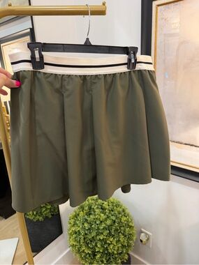 Olive Green Circle Skirt with Contrast Waistband